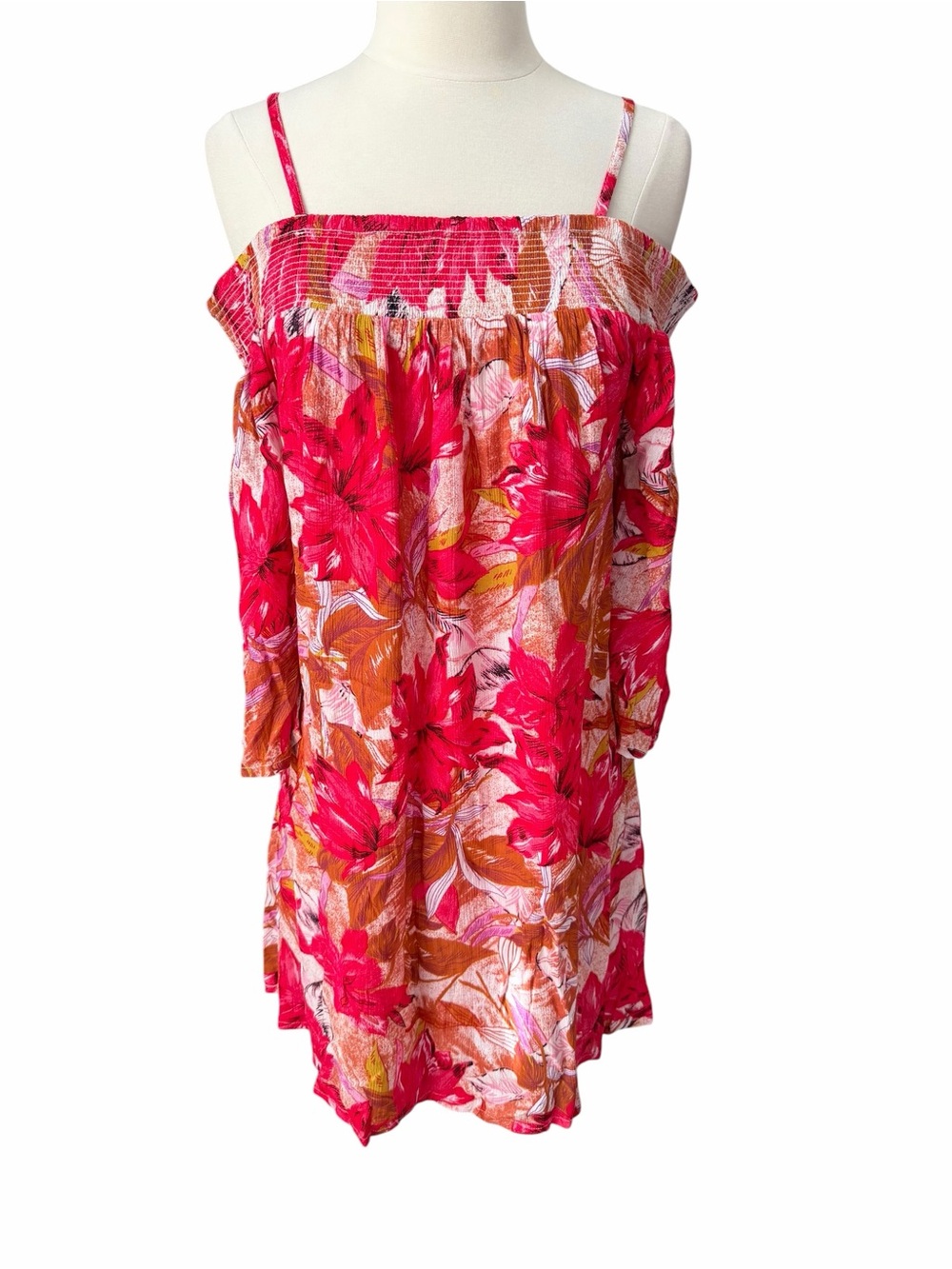 Off-Shoulder Pink Floral Mini Dress